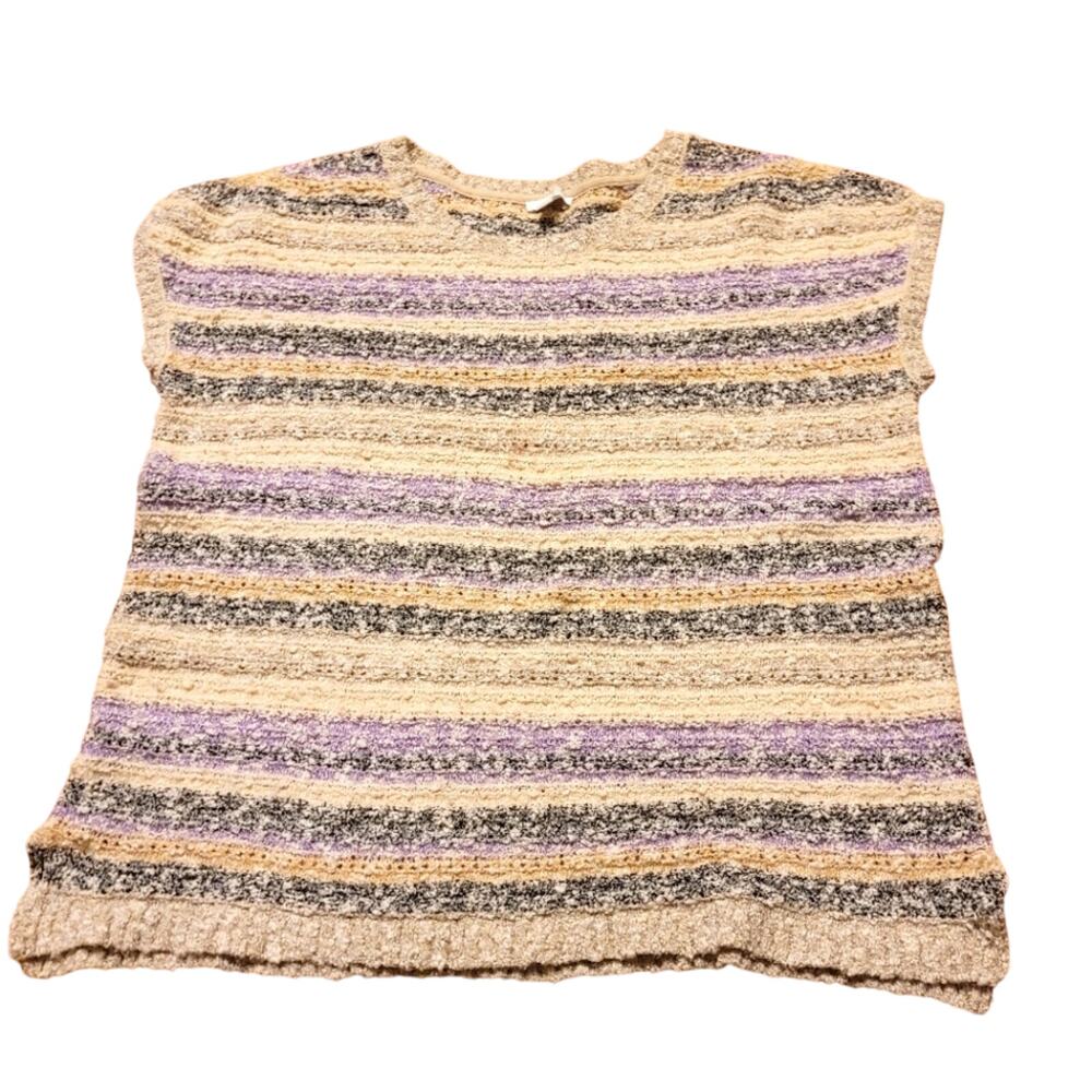 J. Jill Womens Striped Textured Short Sleeve Sweater BlousePastel Top L Sping